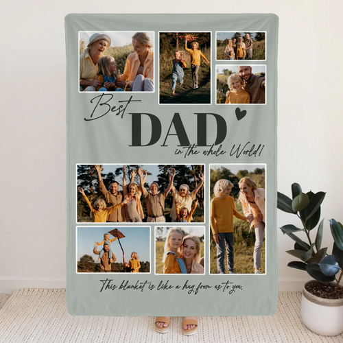 Personalized Blanket – Best Dad in the Whole World – Photo Collage with 8 Pictures