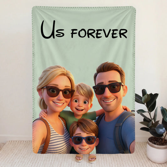 Personalized Blanket in 3D movie style featuring your family - Premium Blanket